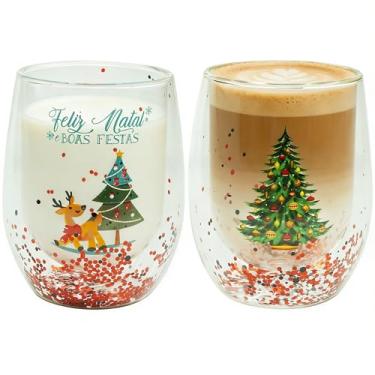 Imagem de LUATSDAR Canecas de Natal 2025, canecas de café de vidro isolado de parede dupla de 227 g, conjunto de 2, xícaras de café para cappuccino, latte, americano, chá e bebidas