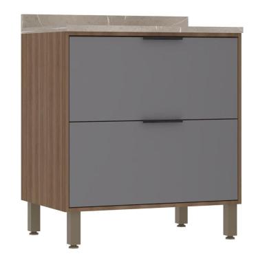 Imagem de Balcão De Cozinha Com Tampo 80 Cm 2 Gavetões Aspen Luciane Móveis cinza Puro