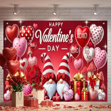 Imagem de BlissYard Feliz Dia dos Namorados, cenário fotográfico, tema de amor, 20 x 1,8 m, coração, balão, gnomo, presente, cenário, para decoração de Dia dos Namorados, Dia das Mães, cabine de fotos de festa