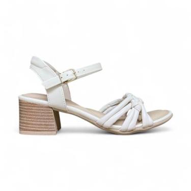 Imagem de Sandalia Comfortflex 24-56405 Salto Bloco Tiras Trançadas, Coconut, 37
