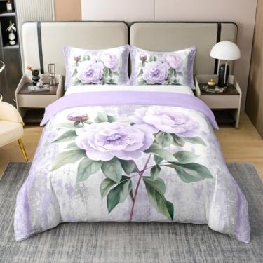 Imagem de Erosebridal 100% algodão aquarela flores king capa de edredom abstrato pintura a óleo peônia conjunto de cama rústica casa de fazenda conjunto de cama ombré violeta cinza branco conjunto de cama