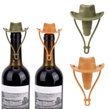 Imagem de 2 Conjunto de Rolhas Vinho Formato Chapéu Cowboy, Silicone para Champanhe e Espumante Seladoras à Prova Vazamentos Manter o Vinho Fresco Acessórios Charmosos Bar Casa (Cor de Trigo, Verde)