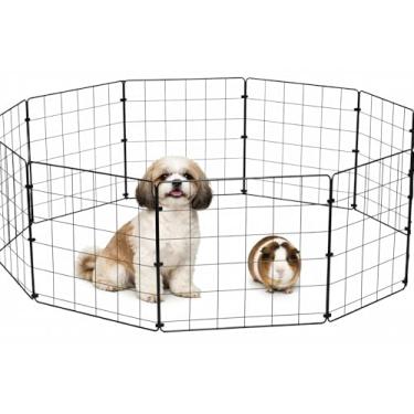 Imagem de Cercadinho Pet Dobrável Móvel Articulado Cachorro Pequeno Porte Filhote Porquinho da Índia 10 Telas 30cm de Altura - Preto