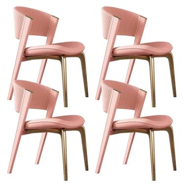 Imagem de Cadeiras de jantar estofadas de meados do século - Conjunto de 2 | Cadeiras de couro sintético com pernas de metal para cozinha e sala de jantar