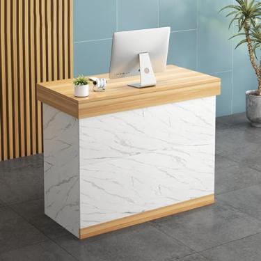 Imagem de Balcão de recepção, suporte de caixa registradora, mesa de loja, mesa de recepção moderna, balcão de caixa de varejo, para salão de beleza, spas e lobby para loja de roupas/salão de beleza (nogueira +