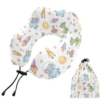 Imagem de Burbuja Almofada de pescoço de animais fofos para viagens, almofada de viagem de espuma viscoelástica para dormir, suporte de cabeça de avião de carro, lavável na máquina e portátil