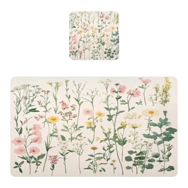 Imagem de Burbuja Jogo americano retrô de flores silvestres, conjunto de 4 para mesa de jantar, tapetes de mesa de PVC impermeáveis antiderrapantes resistentes ao calor, fáceis de limpar, 30 x 45 cm