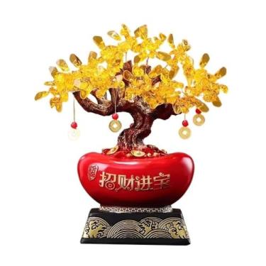 Imagem de Árvore da sorte de cristal de mesa com base, enfeite riqueza dinheiro sorte para decoração de refrigerador de vinho doméstico (vermelho)