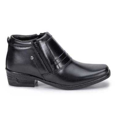 Imagem de Bota Masculina Couro Social Country Bico Quadrado Cano Baixo Cor:Preto