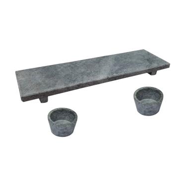 Imagem de Kit Tabua Gourmet 25x7cm e 2 Molheiras 80ml em Pedra Sabão