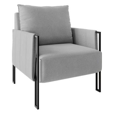 Imagem de Poltrona Virgínia Veludo Cinza Base De Ferro Preto - DROSSI