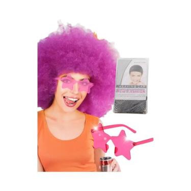 Imagem de Peruca De Cabelo Cacheado Volumoso Multicolorida De Fibra Sintética Re