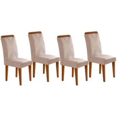 Imagem de Cadeira De Cozinha Amsterdã Kit 4 Un Imbuia Suede Creme Rufato