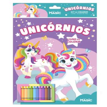 Imagem de Livro De Colorir Unicornio Com 12 Giz De Cera