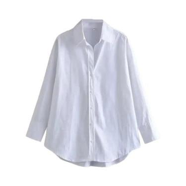 Imagem de Blusa Feminina Solta em Popeline - Manga Comprida, com Botões - Tamanh