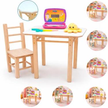 Imagem de Conjunto Mesa Mesinha MDF Com 1 Cadeira De Madeira Maciça Para Criança