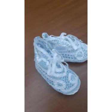 Imagem de Sapato de bebê de renda renascença azul claro - Artesanal