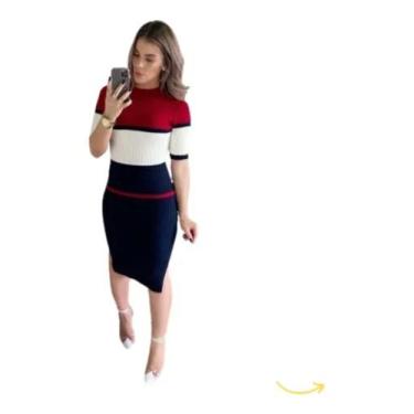 Imagem de Vestido Trico Midi Evangélico Feminino Estica Muito Moda - Tricot