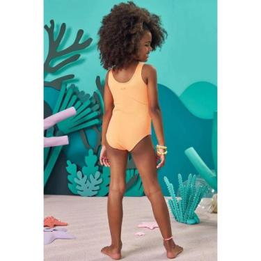 Imagem de Maiô Menina em Malha Jacquard Textura c/Proteção UV50+ Laranja Kukiê, 