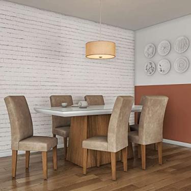 Imagem de Conjunto de Mesa de Jantar com Vidro e 6 Cadeiras Olímpia Veludo Chocolate e Off White