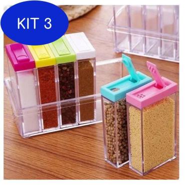 Imagem de Kit 3 Porta Condimento Tempero Organizador 6 Potes Acrílico Box