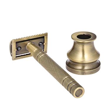 Imagem de Qudai Lâmina de navalha de segurança do dobro do jogo de rapagem do Razor do metal com o jogo de ferramentas manual da remoção da barba/bigode do suporte BD