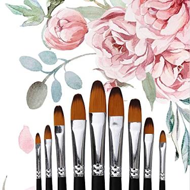 Imagem de LUGU 9pcs conjunto de pincéis de pintu pa a stas profissionais com o longo de madei preta Pincel de elo de nylon pa acrílico ó aquarela guache desenho arte suprimentos, ponta de filbert