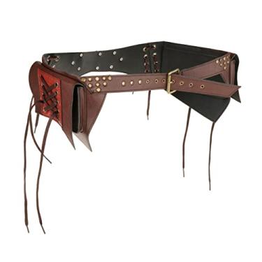 Imagem de Tachiuwa PU Fanny Pack Traje Casual Bolsas Vestir Steampunk Bolsa de Cintura Bolsa para Camping Palco Performances Medieval Mulheres Homens, Castanho