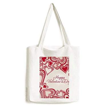 Imagem de Bolsa de lona Happy Valentine's Day com corações vermelhos e bolsa de compras casual