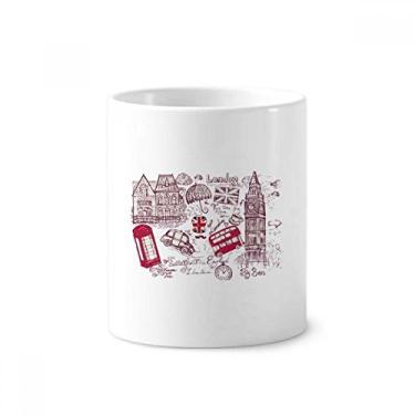 Imagem de Big Ben Bus Bus Bandeira da Inglaterra Desenho Ilustração Escova de Dentes Suporte Caneca Cerâmica Suporte Lápis Copo