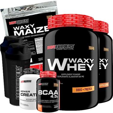 Imagem de Kit 2x Waxy Whey 900g + Waxy Maize 800g + Power Creatina 100g + BCAA 4,5 100g + 2x Coqueteleira - Bodybuilders (Cappuccino e Paçoca)