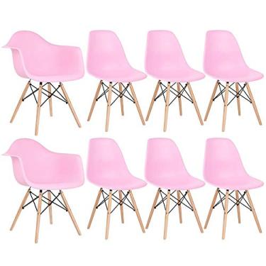 Imagem de Loft7, Kit 2 cadeiras Eames DAW com braços + 6 cadeiras Eiffel DSW Rosa claro