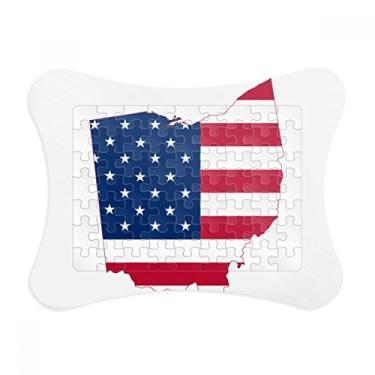Imagem de Ohio USA Mapa Estrelas Listras Bandeira Formato Moldura Decoração Quebra-cabeça Ornamento
