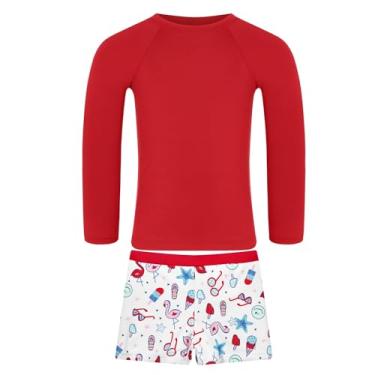 Imagem de Acqua di Mare Conjunto Sunga Boxer Infantil Menino com Camiseta UV50+ (Sunga Branca e Camiseta Vermelha, 7-8 anos)