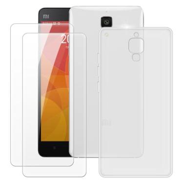 Imagem de MILEGOO Capa para Xiaomi Mi 4 + 2 peças protetoras de tela de vidro temperado, à prova de choque, capa de TPU de silicone macio para Xiaomi Mi 4 (5 polegadas), branca