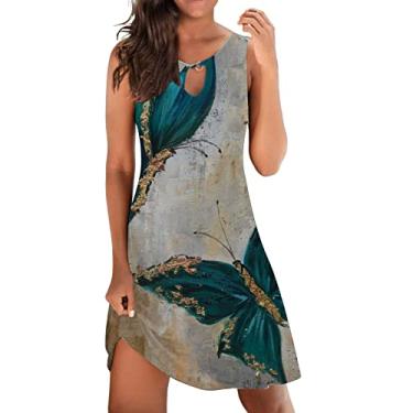 Imagem de Vestidos femininos para férias na praia vestido longo rodado decote em V vestido de verão evasê gola V vestido regata midi, C - bege, GG