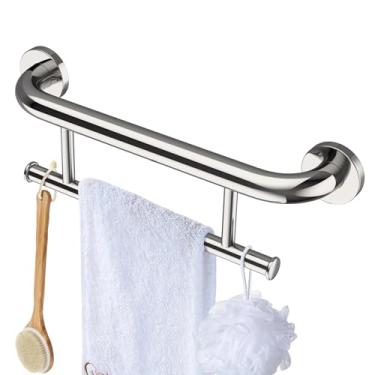Imagem de Barra de apoio cromada polida de 43 a 3 cm de diâmetro, barras de toalha de banho 2 em 1 Zepolu para banheiro, alça de suporte equilibrada de aço inoxidável, barras de apoio de toalha montadas na