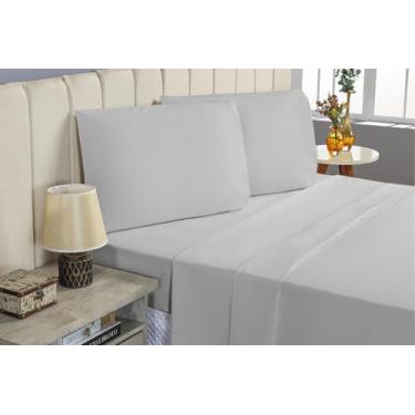 Imagem de Jogo de Lençol CASAL 4 Peças 100% Algodão 200 Fios Lençol Com Elastico Lençol e Fronha Lençol de Cima (CINZA, CASAL 4 PEÇAS)