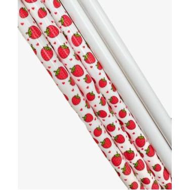 Imagem de Canudos de substituição para copo Stanley 1,134 g, pacote com 5 canudos reutilizáveis extra longos para copos de 1,134 g, canudos de plástico para copo Stanley (morango e branco)