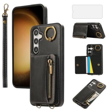 Imagem de Asuwish Capa de telefone para Samsung Galaxy S24 Plus S24+ 5G capa carteira e protetor de tela de vidro temperado com zíper anel de crédito suporte para cartão acessórios de celular S24plus 24S + S 24