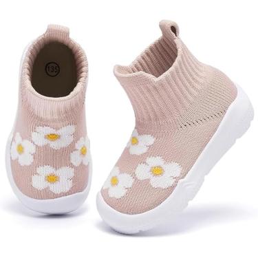 Imagem de MORENDL Pantufas infantis antiderrapantes para meninos e meninas, Flor bege, 12-15 meses