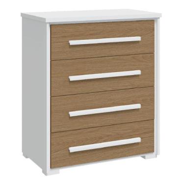Imagem de Cômoda Grande com 4 Gavetas Angra Rimo - Móveis Rimo, Branco/Carvalho