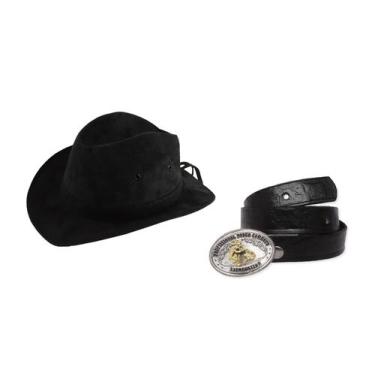 Imagem de Kit Infantil Chapeu Camurça + Cinto Com Fivela Cowboy - DRC, Preto, 65