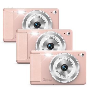 Imagem de WONNIE Câmera digital de 56 MP, FHD 1080p Point & Shoot com cartão SD de 32 GB, 2 baterias e cordão, ideal para crianças e adolescentes, presente adequado para meninas rosa, pacote com 3