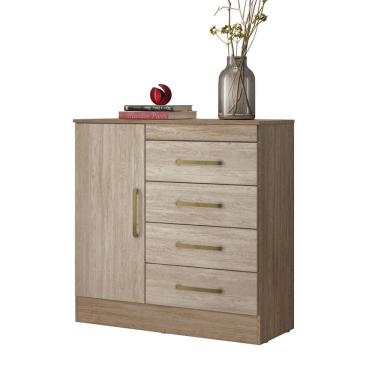 Imagem de Cômoda Sapateira P/ Roupas Quarto Casal/Solteiro 4 Gavetas 1 Porta 1 Prateleira Removível Montevideu