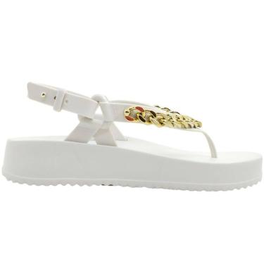 Imagem de Sandália Dedo Feminina Casual Dia a Dia Passeio Trabalho Flatform com Corrente Metalizada Petite Jolie Pj7233