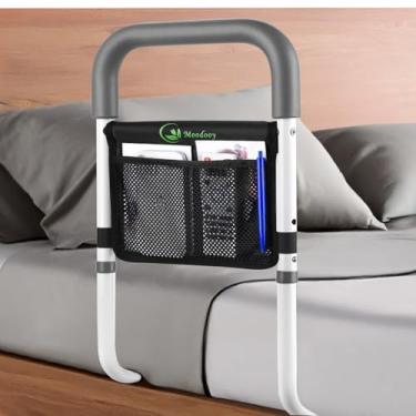 Imagem de Moodooy Trilho de cama para idosos, grades de cama para idosos, resistente e estável, altura ajustável, grade de cama para idosos com alça de fixação e bolso de armazenamento, trilhos de cama para