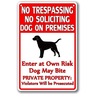 Imagem de Beware Of Dog Sign No Trespassing Dogs Placa de quintal Sinais de aviso de cachorro para cerca propriedade privada Placa de lata de metal No Soliciting Dog on Premises Enter At Own Risk Dog May Bite Keep Away From Fence 4 de julho Placa de quintal 20 × 30 cm