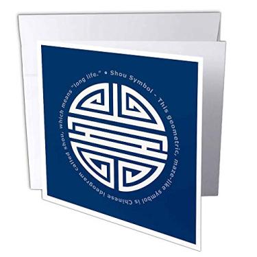 Imagem de Cartões comemorativos - Símbolo Shou em fundo azul ideograma chinês Longa Vida - Pacote com 12 - Símbolos de Design Digital