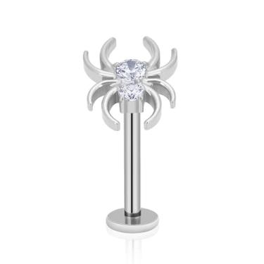 Imagem de ZYTAIJEW 1 peça/3 peças 16G 6 mm/8 mm/10 mm/12 mm G23 titânio roscado internamente Halloween Labret Monroe Lip Tragus cartilagem anel crânio/morcego/aranha/esqueleto mão nariz piercing joia piercing